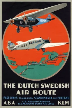 Blue-shaker Poster Dutch Swedish Air Route 30 x 40 cm - Blue Shaker