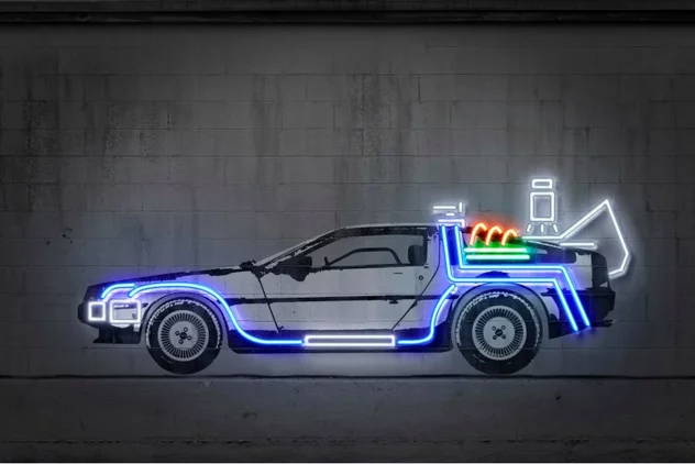 Blue-shaker DeLorean Car Poster 30 x 40 cm - Blue