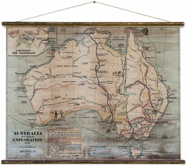 Vintage Map Australia Exploration - Erstwhile