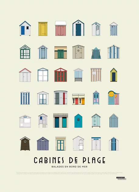 Poster Beach Cabins 50x70 - La Majorette à Moustache