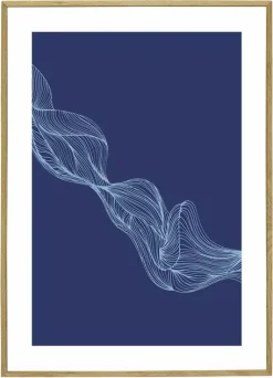Blue Line Poster With Oak Frame - Hübsch