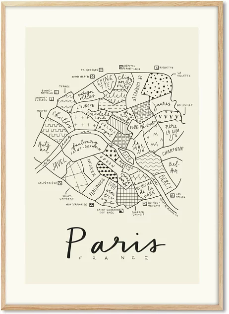 Poster Aleisha 30 x 40 cm Paris Neighborhood Map - PSTR Studio