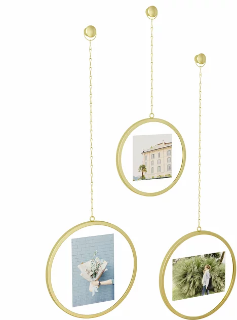 Set Of 3 Fotochain Golden Steel Hanging Photo Frames - Umbra