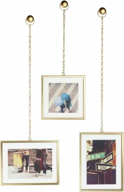 Set Of 3 Fotochain Golden Metal Hanging Photo Frames - Umbra