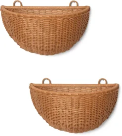 Set Of 2 Brown Rattan Woven Wall Baskets - Ferm Living