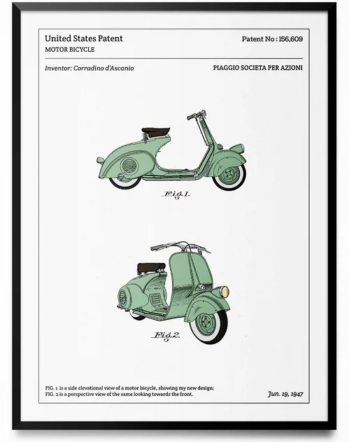 Poster 40x30 Cm Vespa - L'Affiche Technique